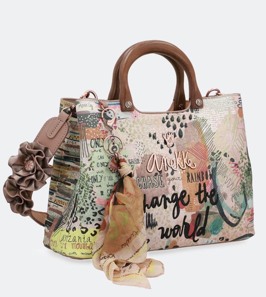 Anekke Nature Handbag with Wooden Handles - Thornton and Collins