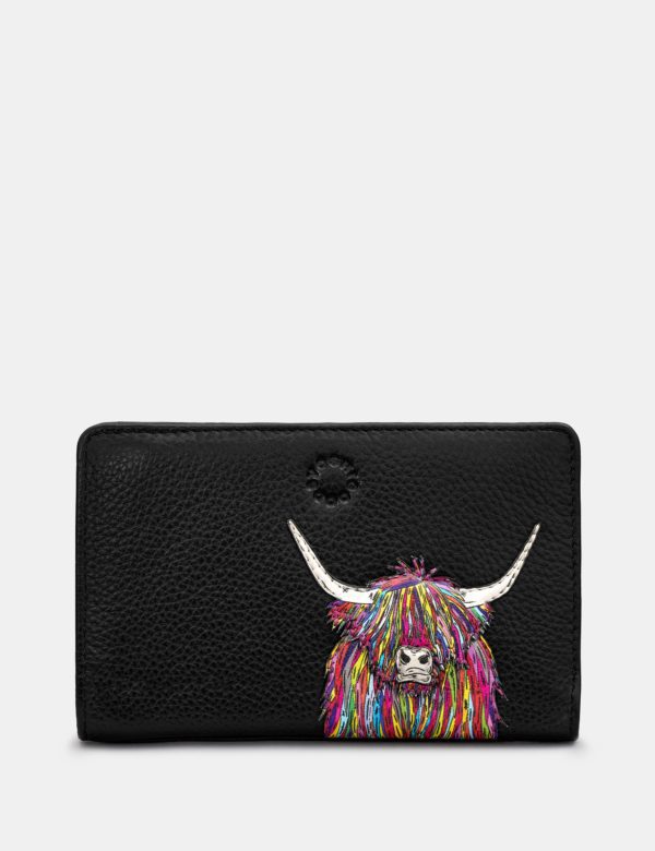 Yoshi - Highland Cow Black Leather Purse