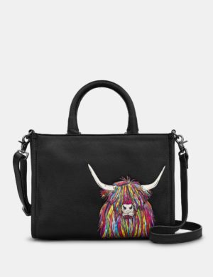 Yoshi - Highland Cow Black Leather Bag