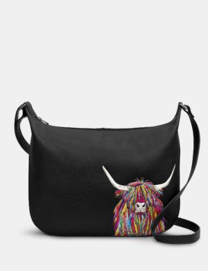 Yoshi - Highland Cow Black Hobo Bag