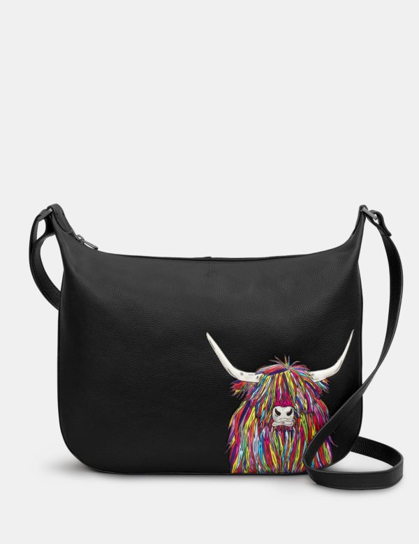 Yoshi - Highland Cow Black Hobo Bag