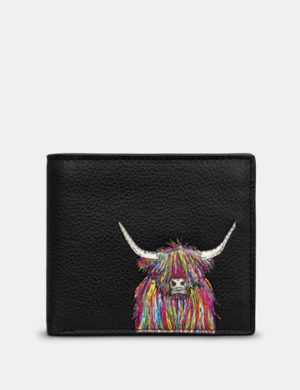 Yoshi - Highland Cow Black Leather Wallet